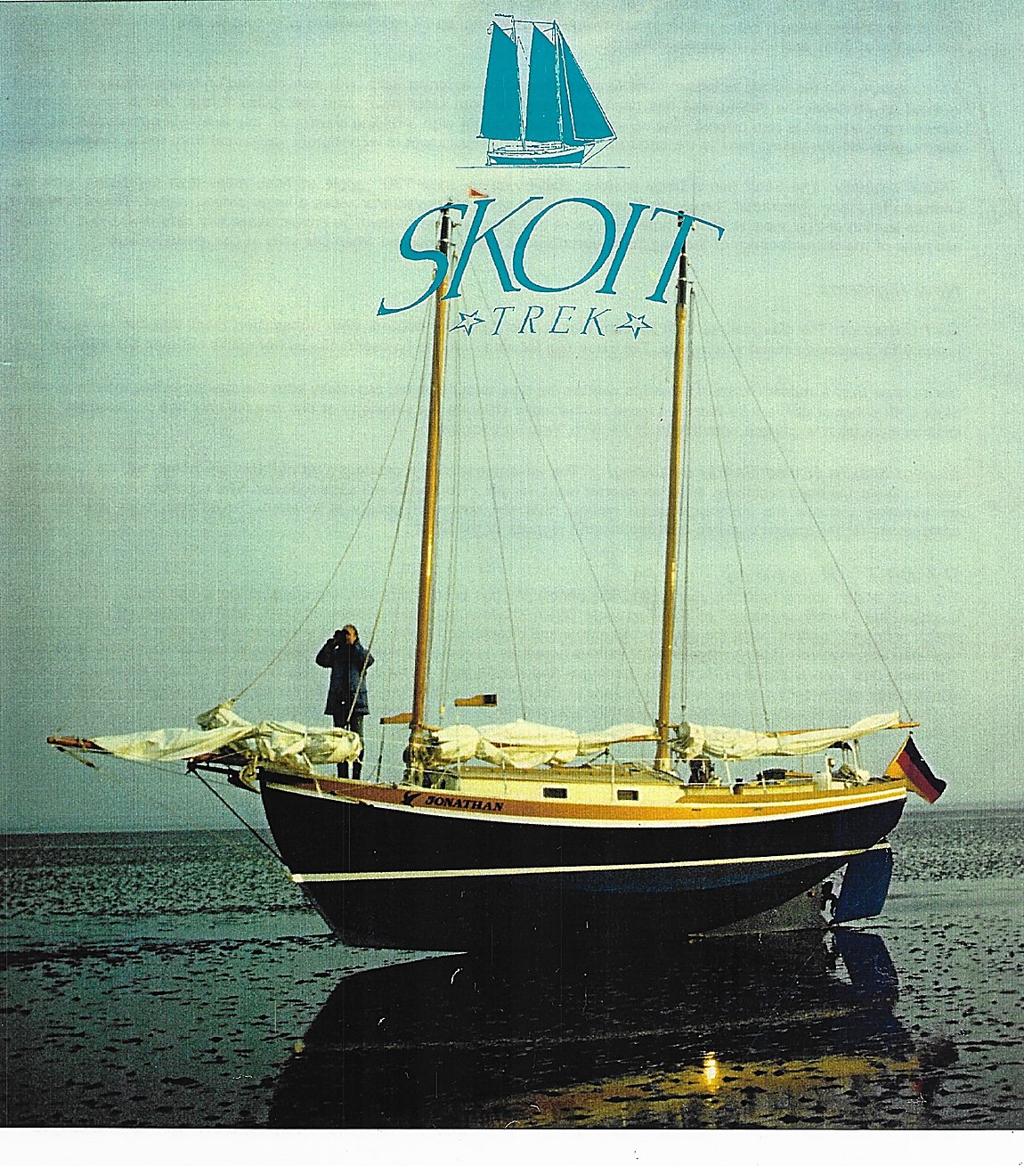 De Jonathan drooggevallen op het wad, uit de verkoopbrochure van Lunstroo Custom Yacht Designs